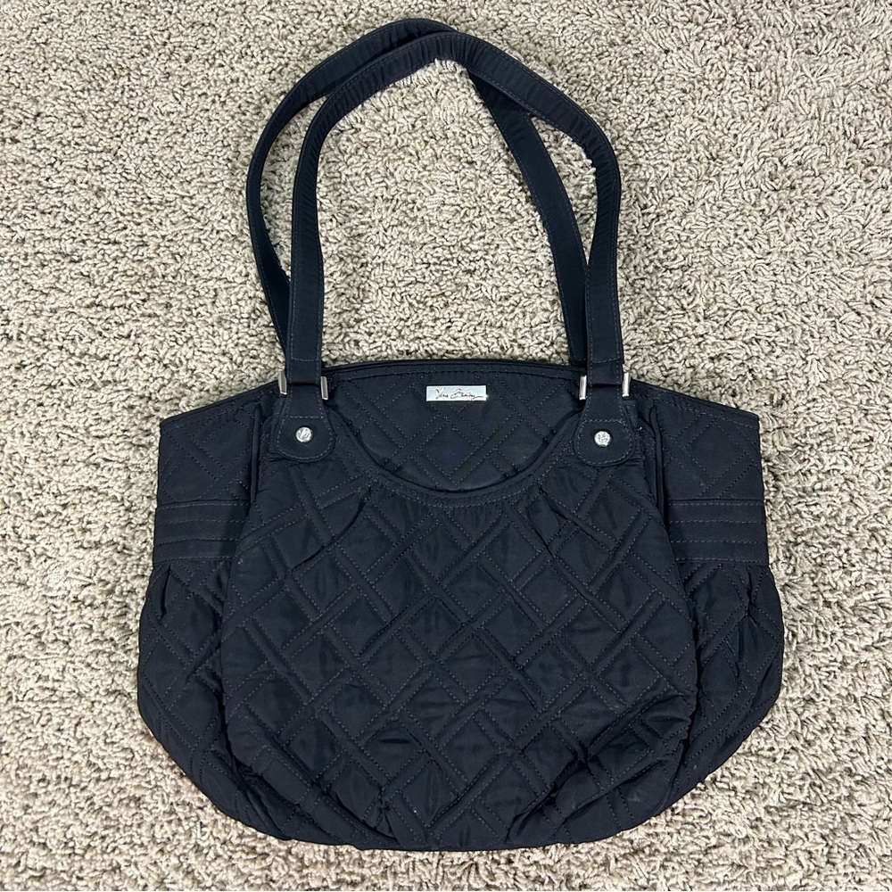 Vera Bradley Glenna Satchel Shoulder Bag Classic Triple Black Medium Quilt Purse